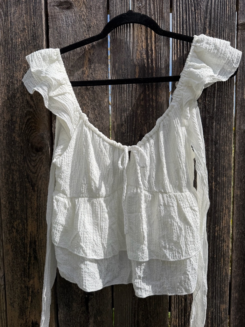 Women's White Ruffle Tie Back Peplum Top